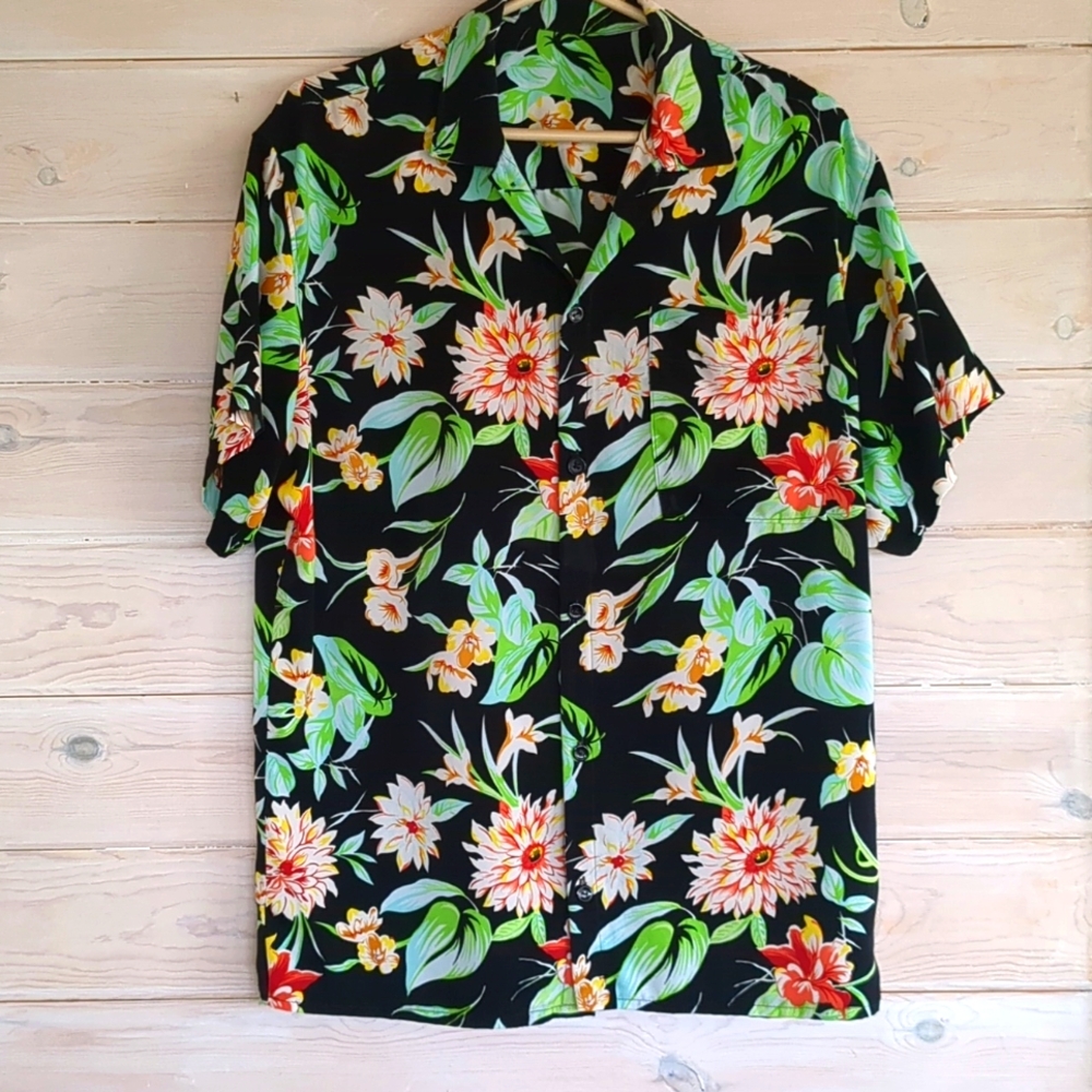 Men's Handmade Hawaiian Shirt Button Up Silky Floral Print Unisex Tropical Retro